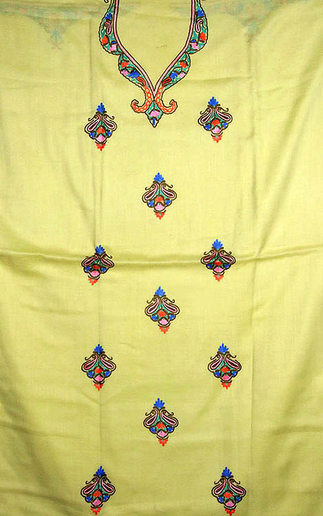 Yellow Two-Piece Suit from Kashmir with Embroidered Bootis