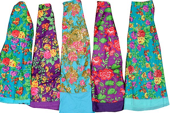 Lot of Five Wrap-Around Two-Ply Floral Printed Midi Skirts
