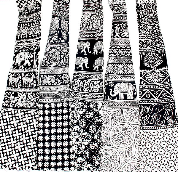 Lot of Five Ivory-Black Wrap-Around Printed Skirts