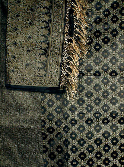 Black Banarasi Kora Silk Suit with All-Over Thread Weave