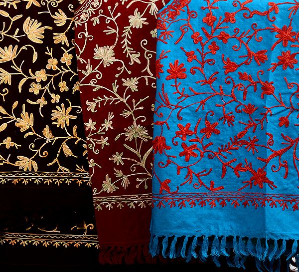 Lot of Three Ponchos from Kashmir with Aari Embroidery All-Over