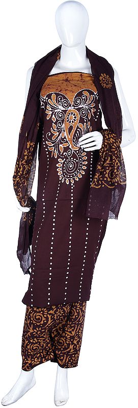 Batik-Dyed Salwar Kameez Dress Material with White Flowers