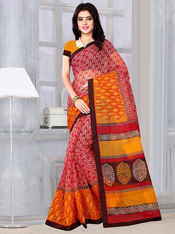 Red Color Kota Ethnic Motif Printed Saree with Blouse
