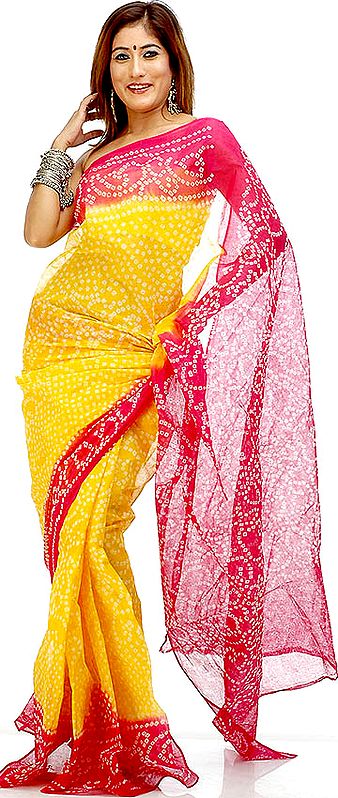 Amber and Magenta Gujarati Bandhani Sari
