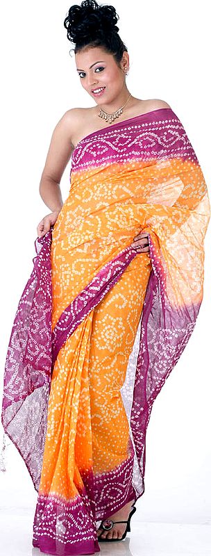 Amber and Purple Gujarati Bandhani Sari