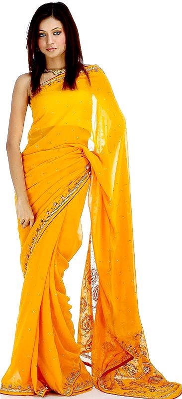 Amber Sari with Sequins and Threadwork