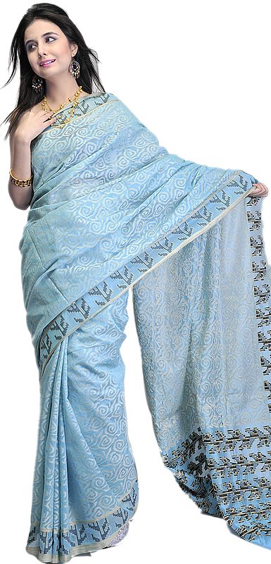 Angel-Blue Banarasi Sari with All-Over Woven Spirals