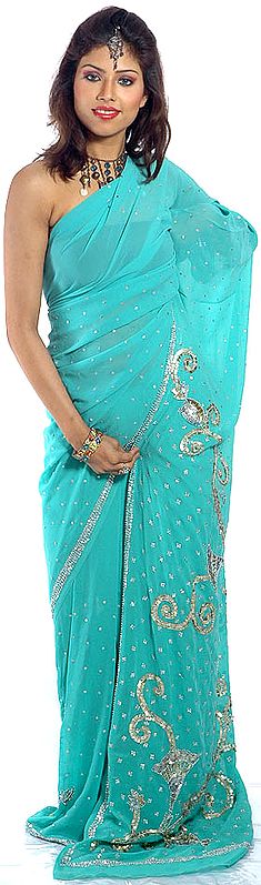 Aquamarine Sari with All-Over Embroidered Sequins