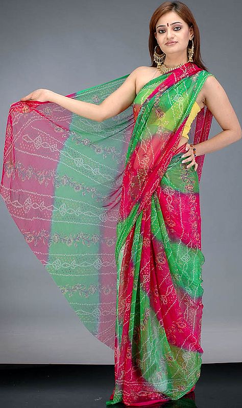 Bandhini Dyed Chiffon Sari from Gujarat