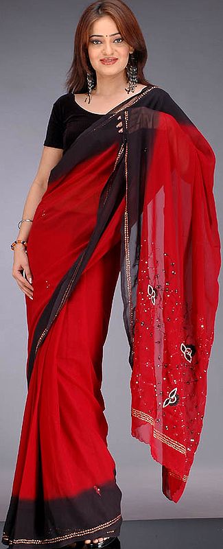 Black and Maroon Sari with Sequins