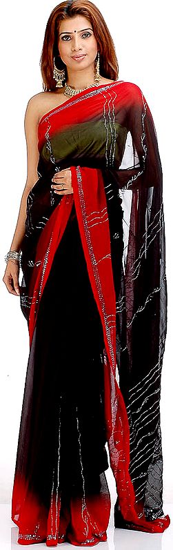 Black and Maroon Sari with Threadwork