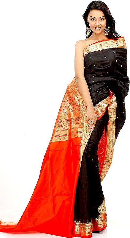 Black and Orange Bangalore Silk Sari