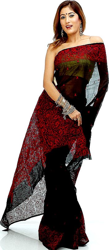 Black and Red Kantha Sari