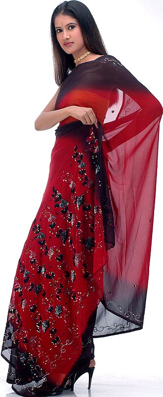 Black and Red Sari with Sequins