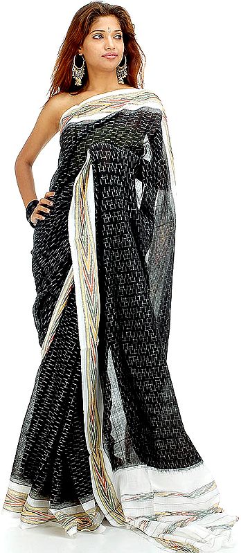 Black and White Pochampally Sari