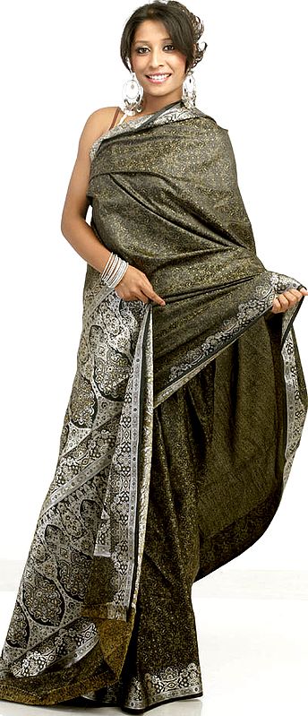 Black Banarasi Jamawar Sari with Silver Tanchoi Weave