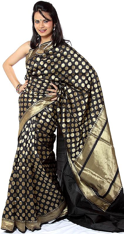 Black Banarasi Sari with All-Over Golden Bootis and Pallu