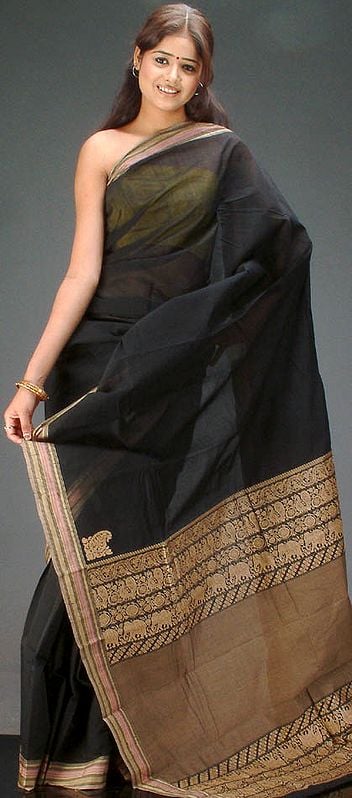 Black Bengal Cotton Sari