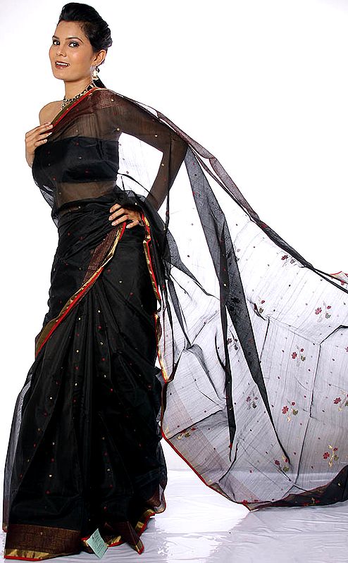 Black Chanderi Sari with All-Over Bootis