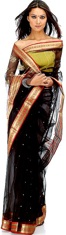 Black Chanderi Sari with All-Over Bootis