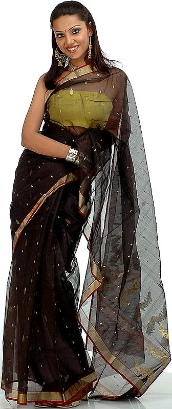 Black Chanderi Sari with Golden Bootis