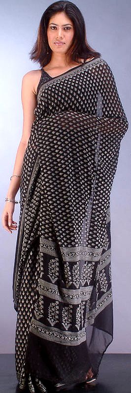 Black Chiffon Sari with all-over Bootis