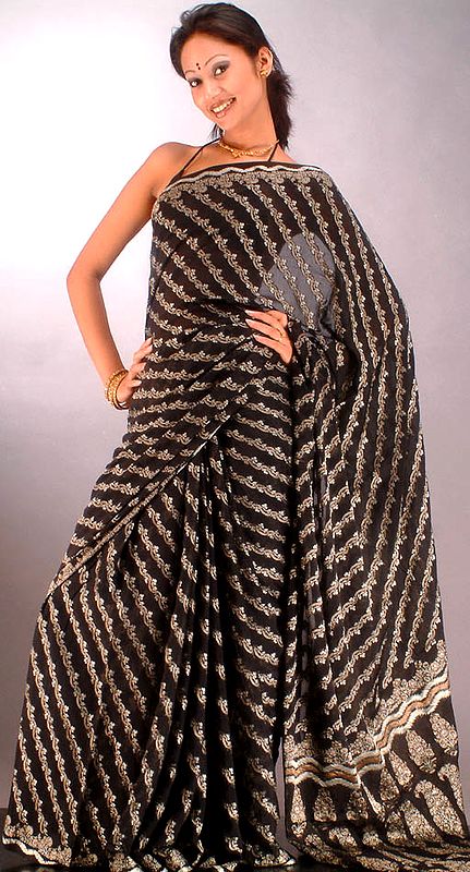 Black Chiffon Sari with All-Over Weave