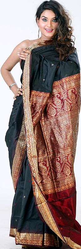 Black Coimbatore Sari with Golden Zari Bootis and Pallu