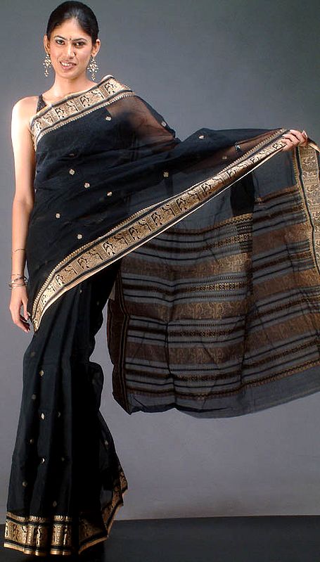 Black Cotton Sari from Bengal