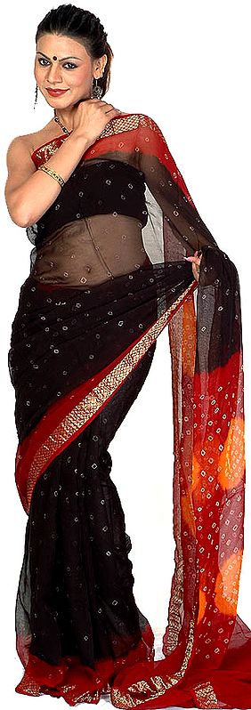 Black Gajji Silk Sari from Gujarat