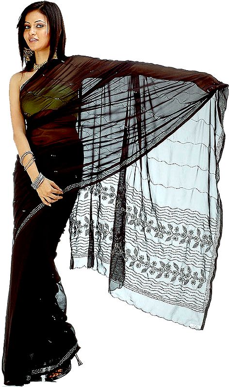 Black Georgette Sari with Sequins