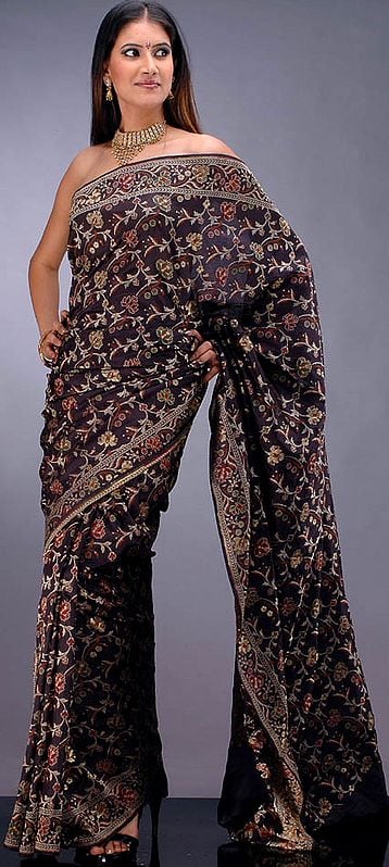 Black Handwoven Banarasi Sari with Floral Weave