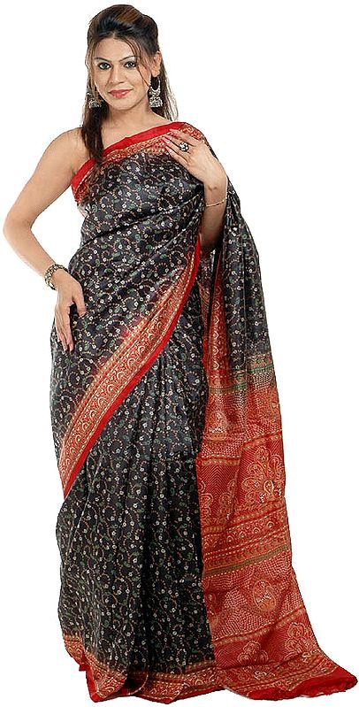 Black Printed Designer Sari from Kolkata