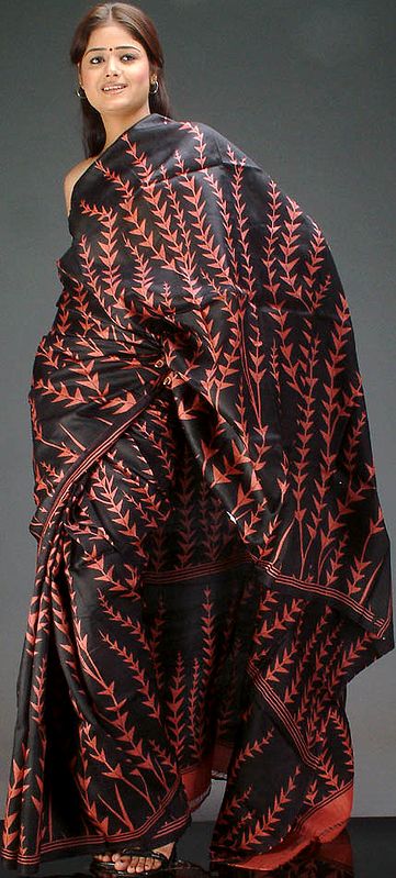 Black Printed Silk Sari