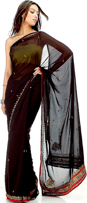 Black Sari with Beads and Mirrors