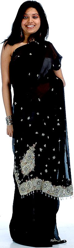 Black Sari with Beads and Sequins