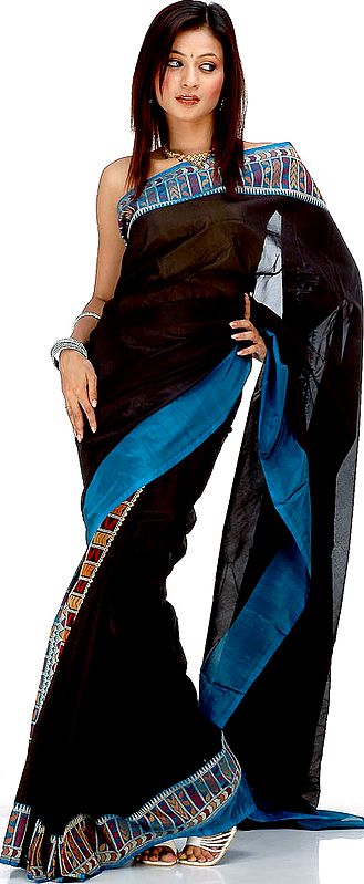 Black Valkalam Sari with Modern Weave on Border and Pallu
