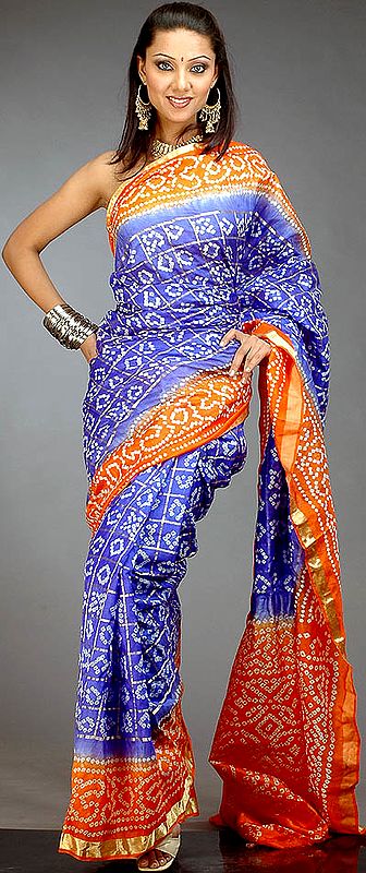 Blue and Orange Gharchola Sari