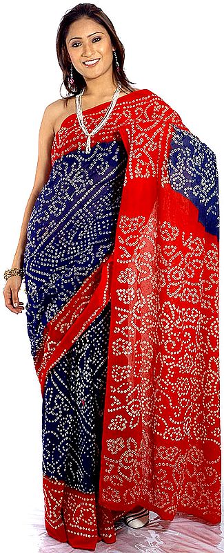 Blue and Red Bandhani Sari from Rajasthan