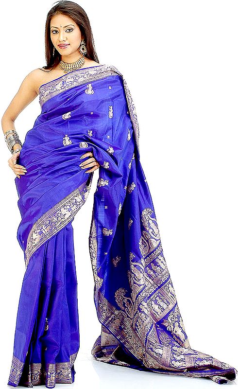 Blue Baluchari Sari from Bengal