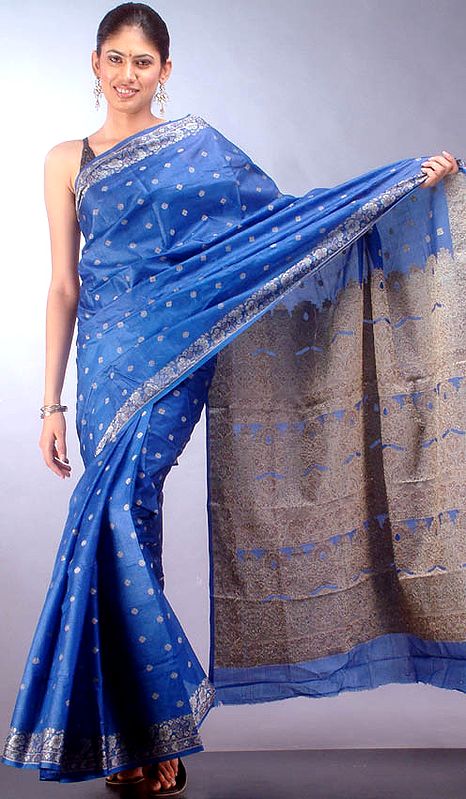 Blue Banarasi Sari with all-over Bootis