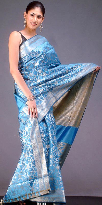 Blue Banarasi Sari with Jaali Weave