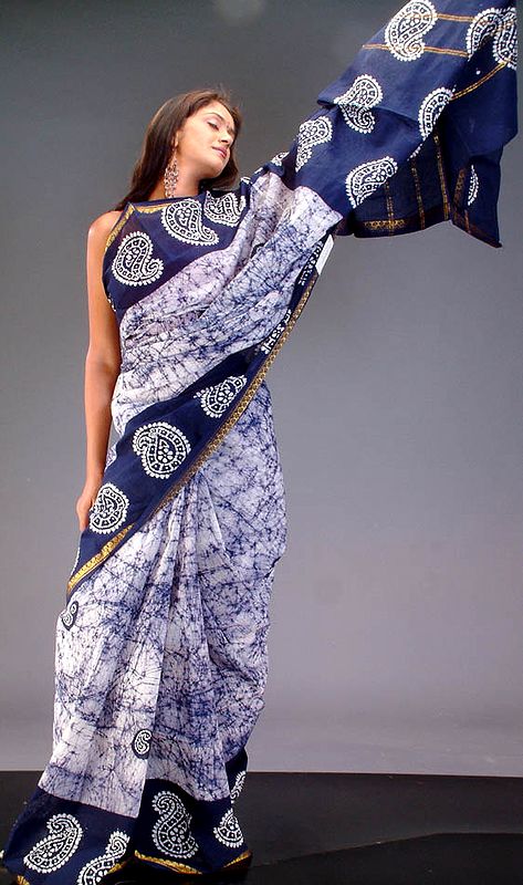 Blue Batik Khadi Sari