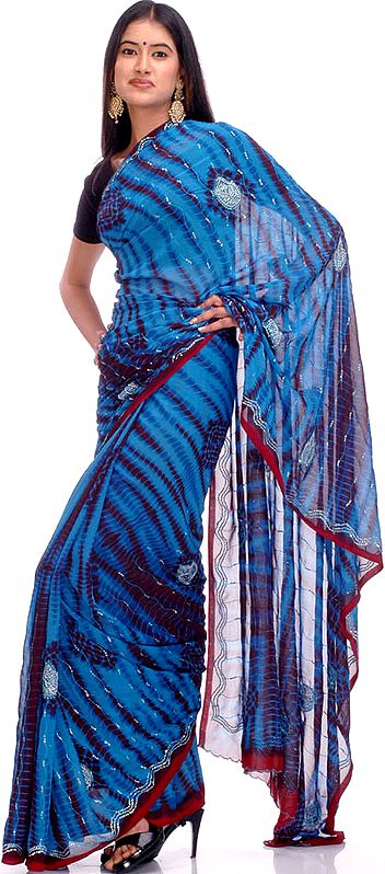 Blue Batik Shaded Sari with Sequins