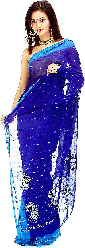 Blue Shaded Sari with Sequins