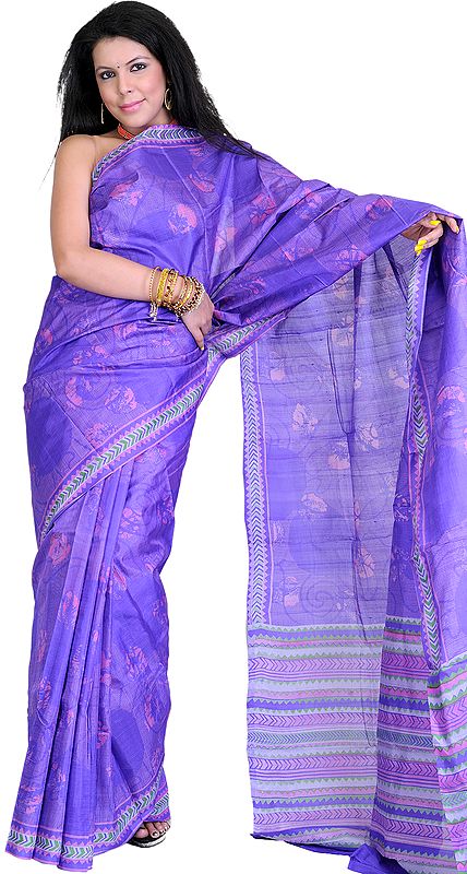 Blue-Iris Printed Sari from Kolkata