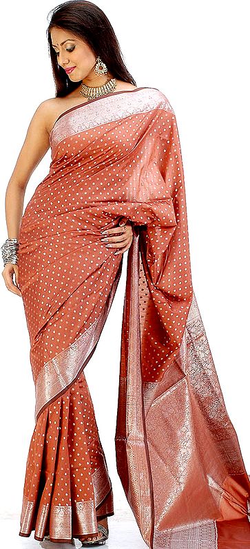 Brown Banarasi Sari with All-Over Bootis