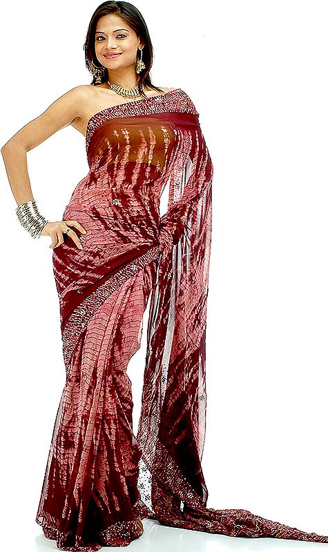 Brown Batik Shaded Sari with Sequins
