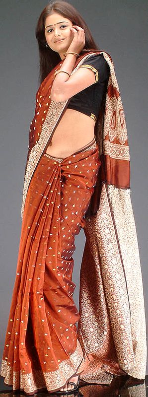 Brown Georgette Sari with All-Over Bootis