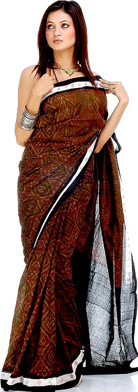 Brown Ikat Sari from Pochampally